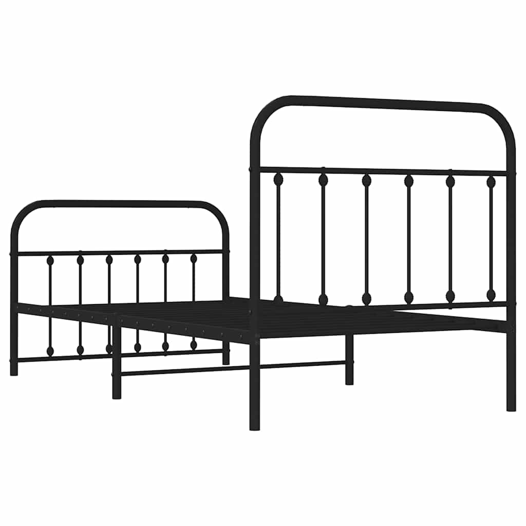 Cadre de lit métal sans matelas avec pied de lit noir 100x190cm - XIOS