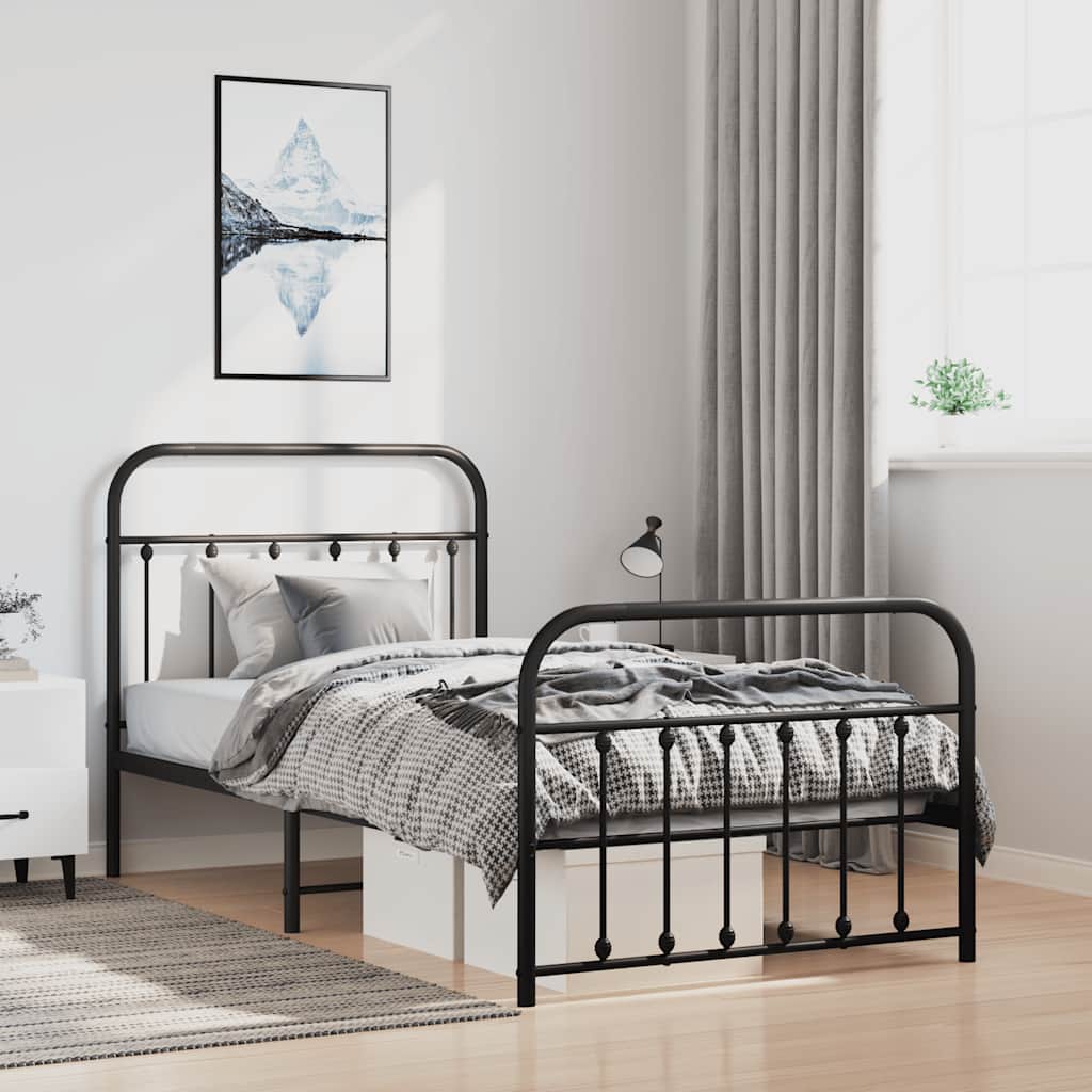 Cadre de lit métal sans matelas avec pied de lit noir 100x190cm - XIOS