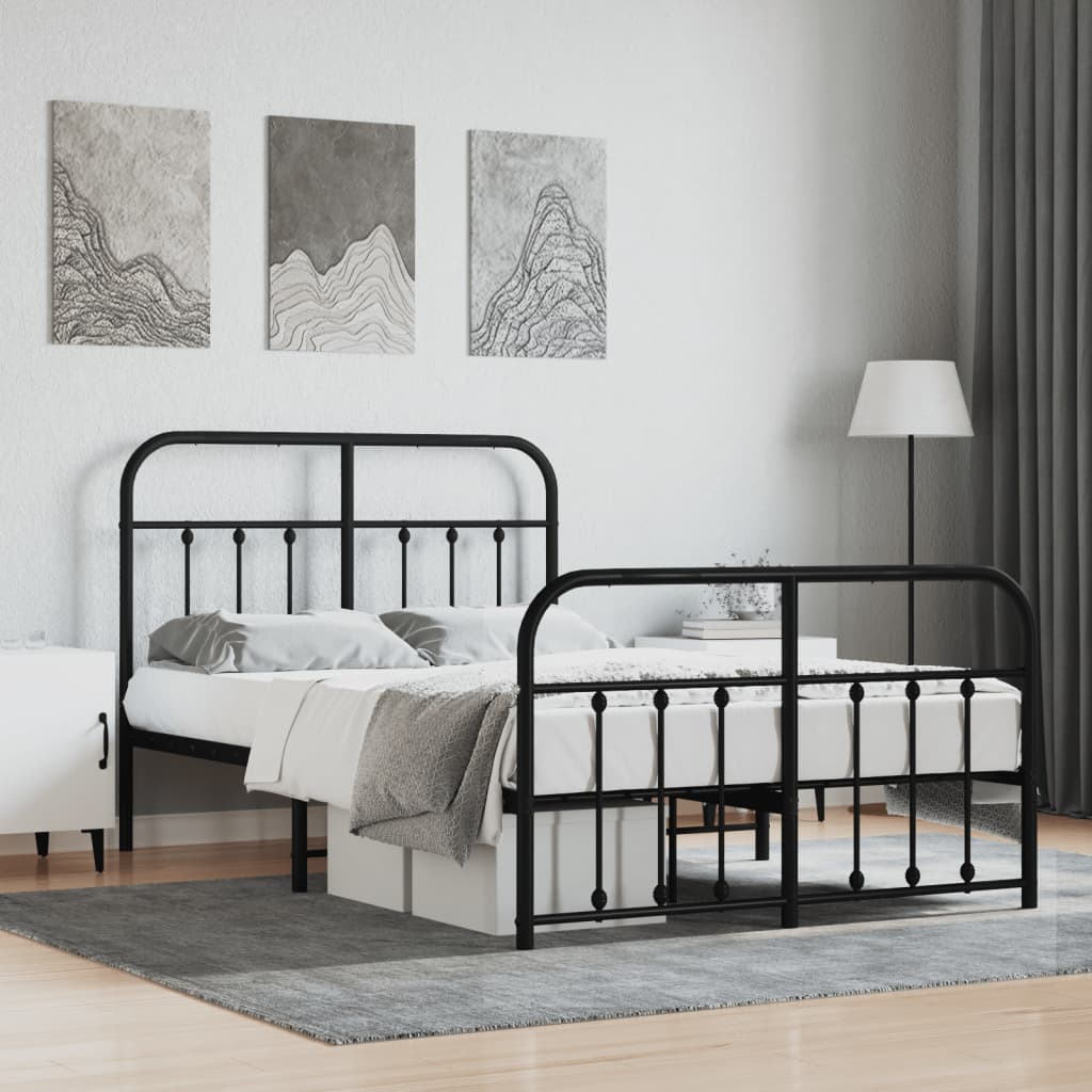 Cadre de lit métal sans matelas avec pied de lit noir 120x190cm - XIOS