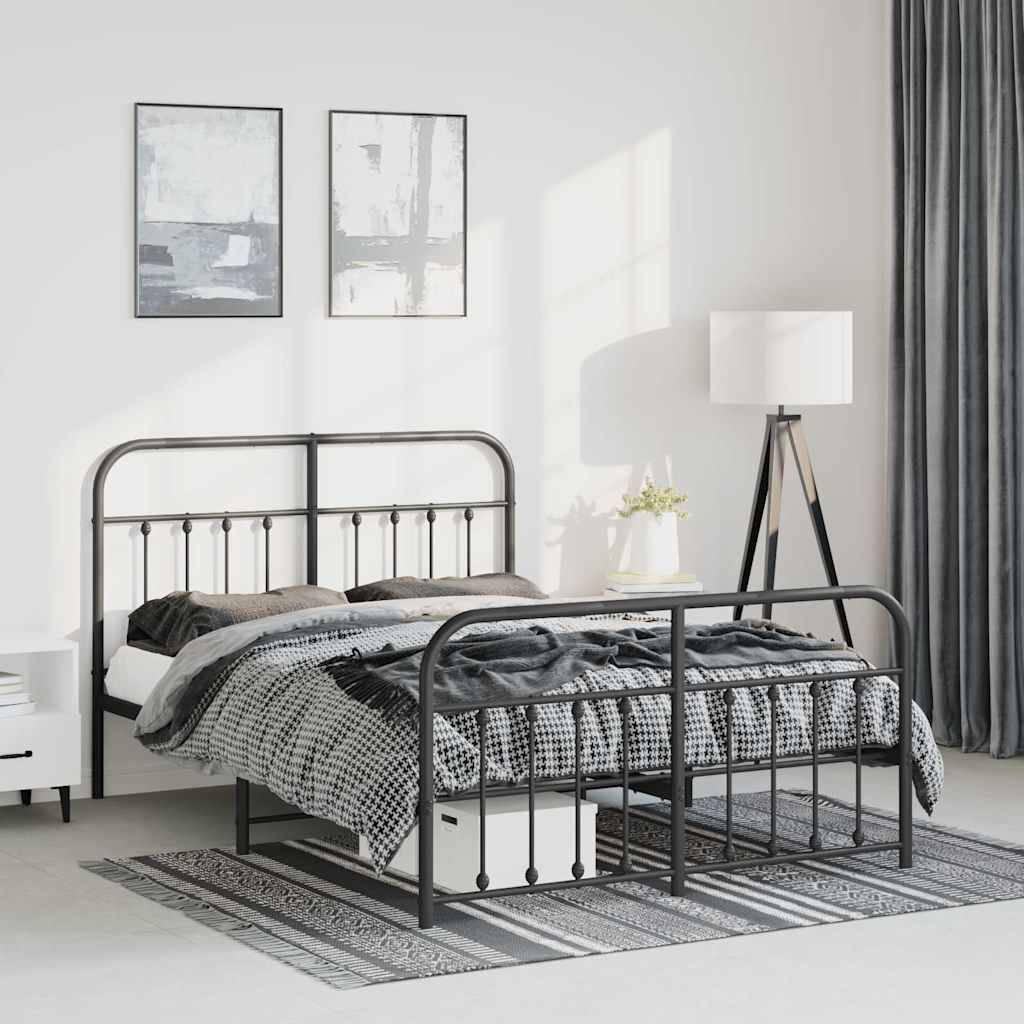 Cadre de lit métal sans matelas avec pied de lit noir 135x190cm - XIOS