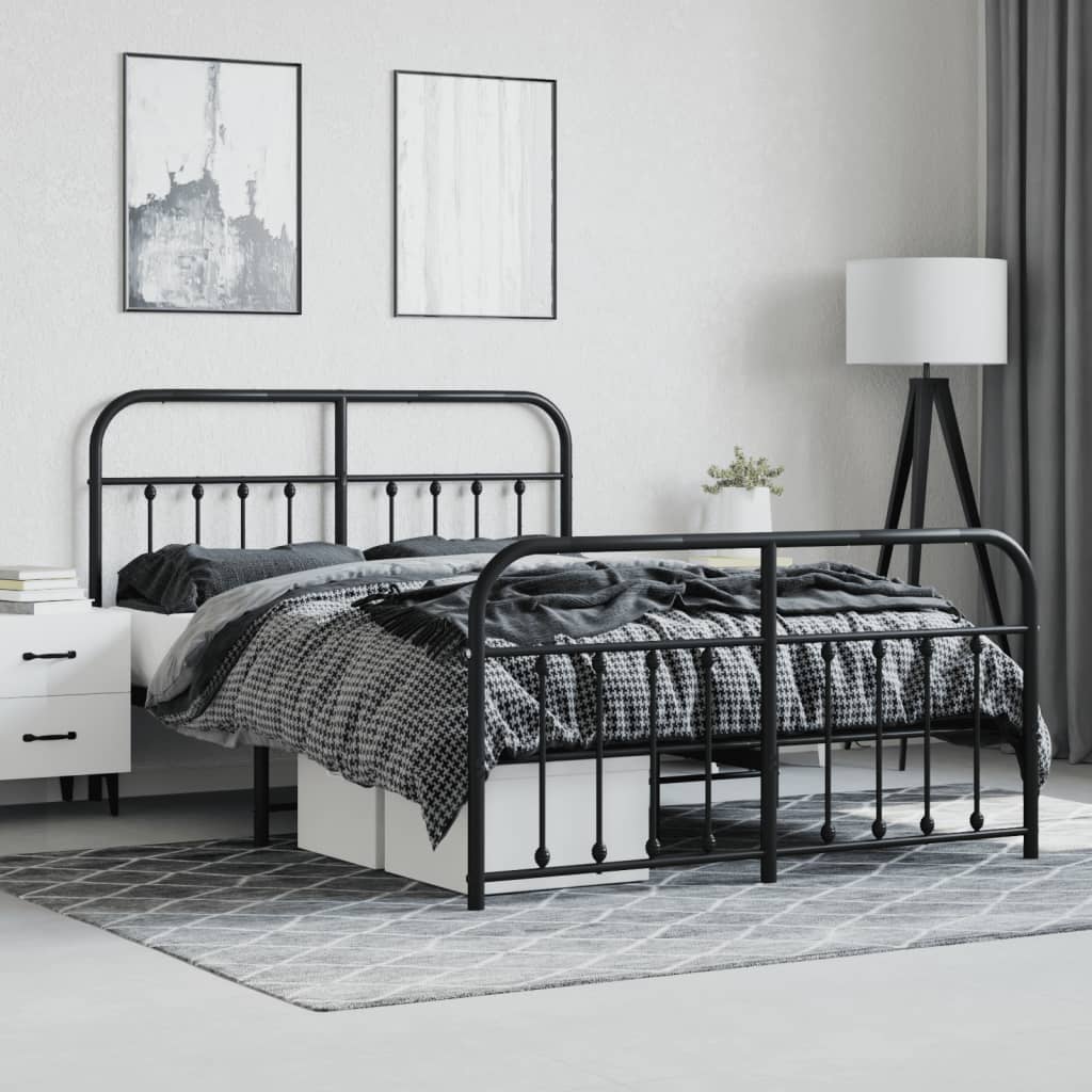 Cadre de lit métal sans matelas avec pied de lit noir 140x200cm - XIOS