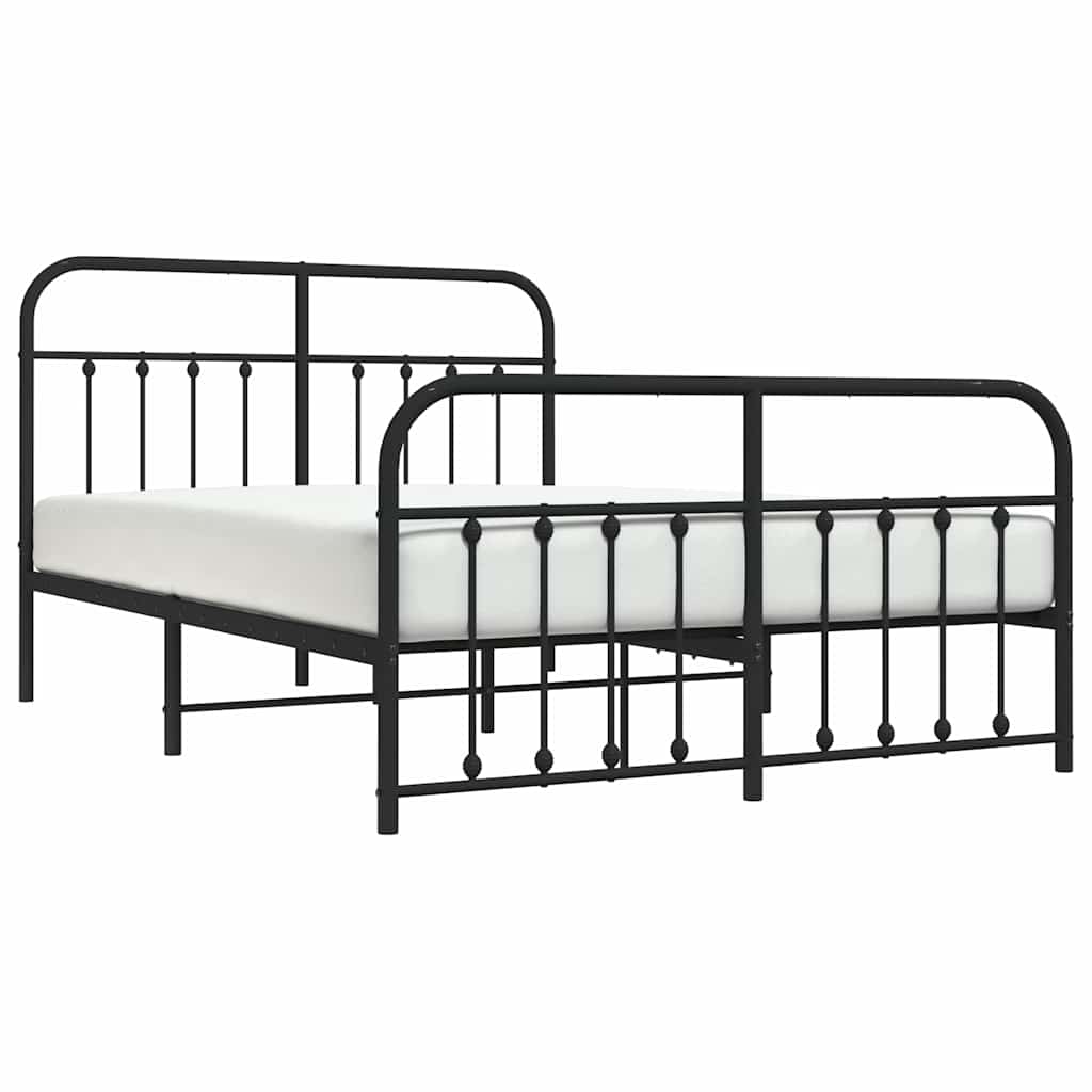 Cadre de lit métal sans matelas avec pied de lit noir 150x200cm