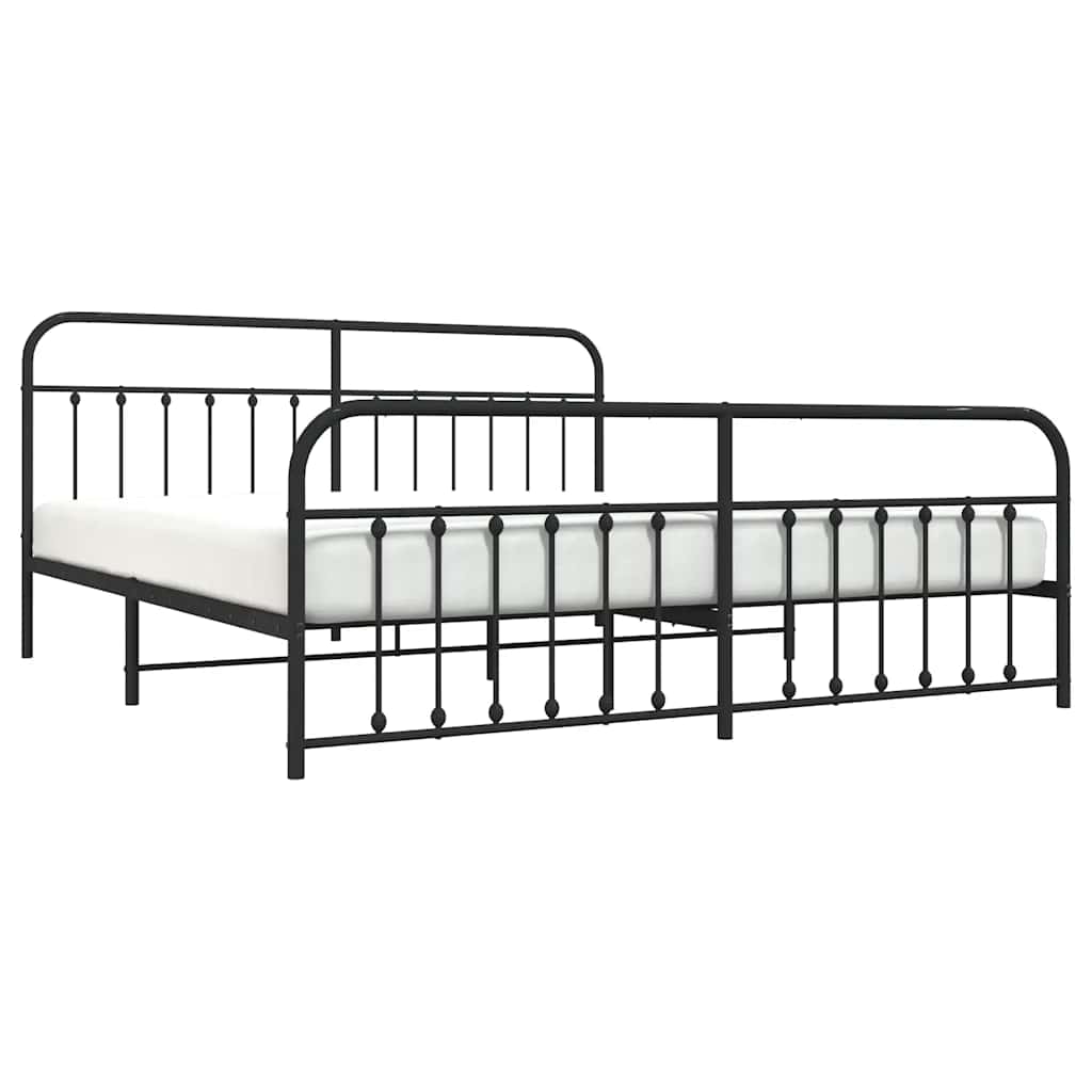 Cadre de lit métal sans matelas avec pied de lit noir 193x203cm - XIOS