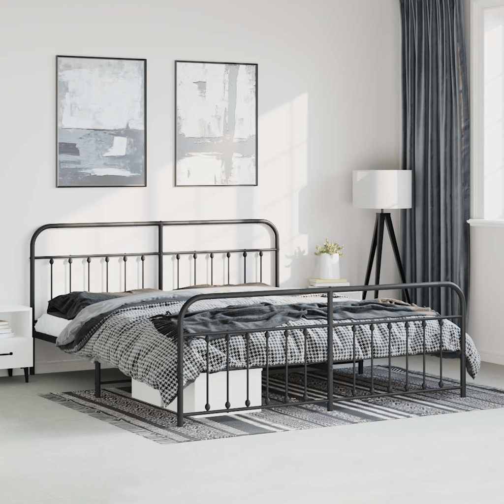 Cadre de lit métal sans matelas avec pied de lit noir 193x203cm - XIOS