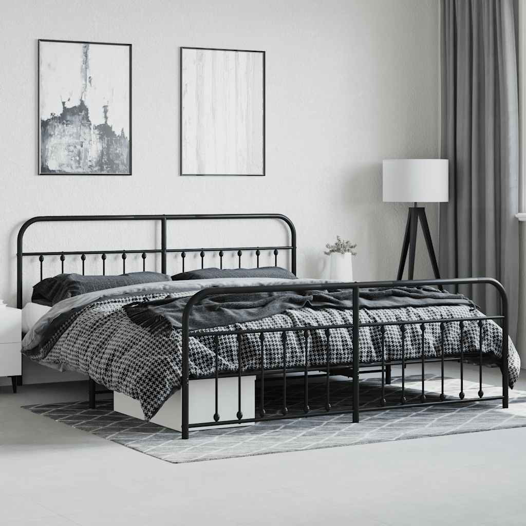 Cadre de lit métal sans matelas avec pied de lit noir 200x200cm - XIOS