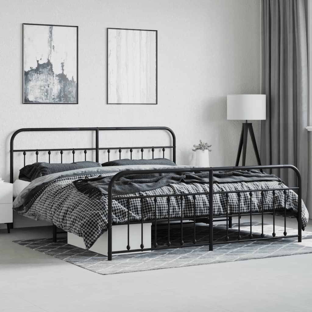 Cadre de lit métal sans matelas avec pied de lit noir 200x200cm - XIOS