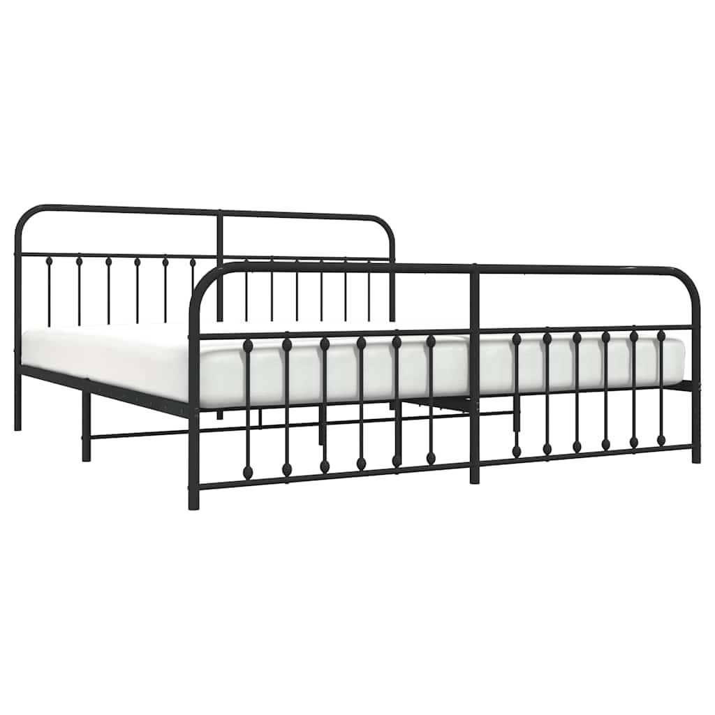 Cadre de lit métal sans matelas avec pied de lit noir 200x200cm - XIOS