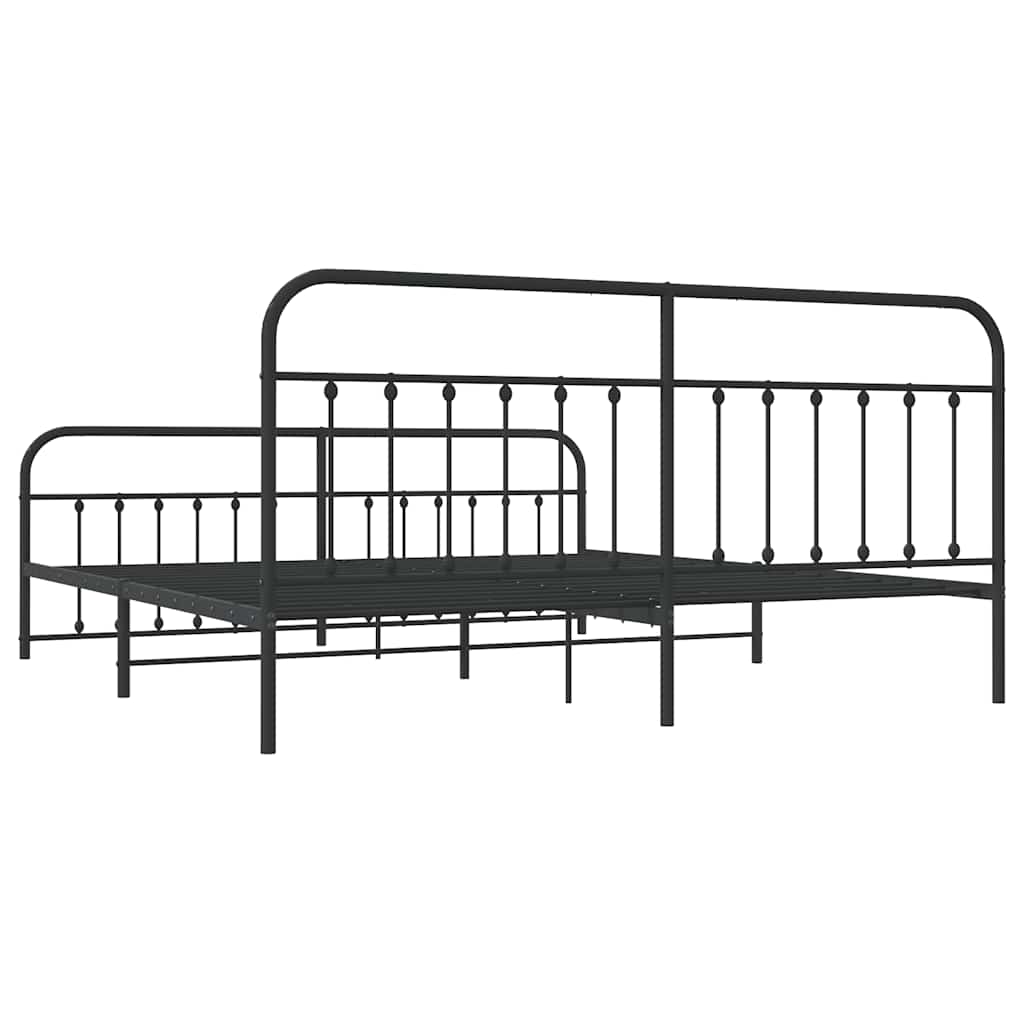 Cadre de lit métal sans matelas avec pied de lit noir 200x200cm - XIOS