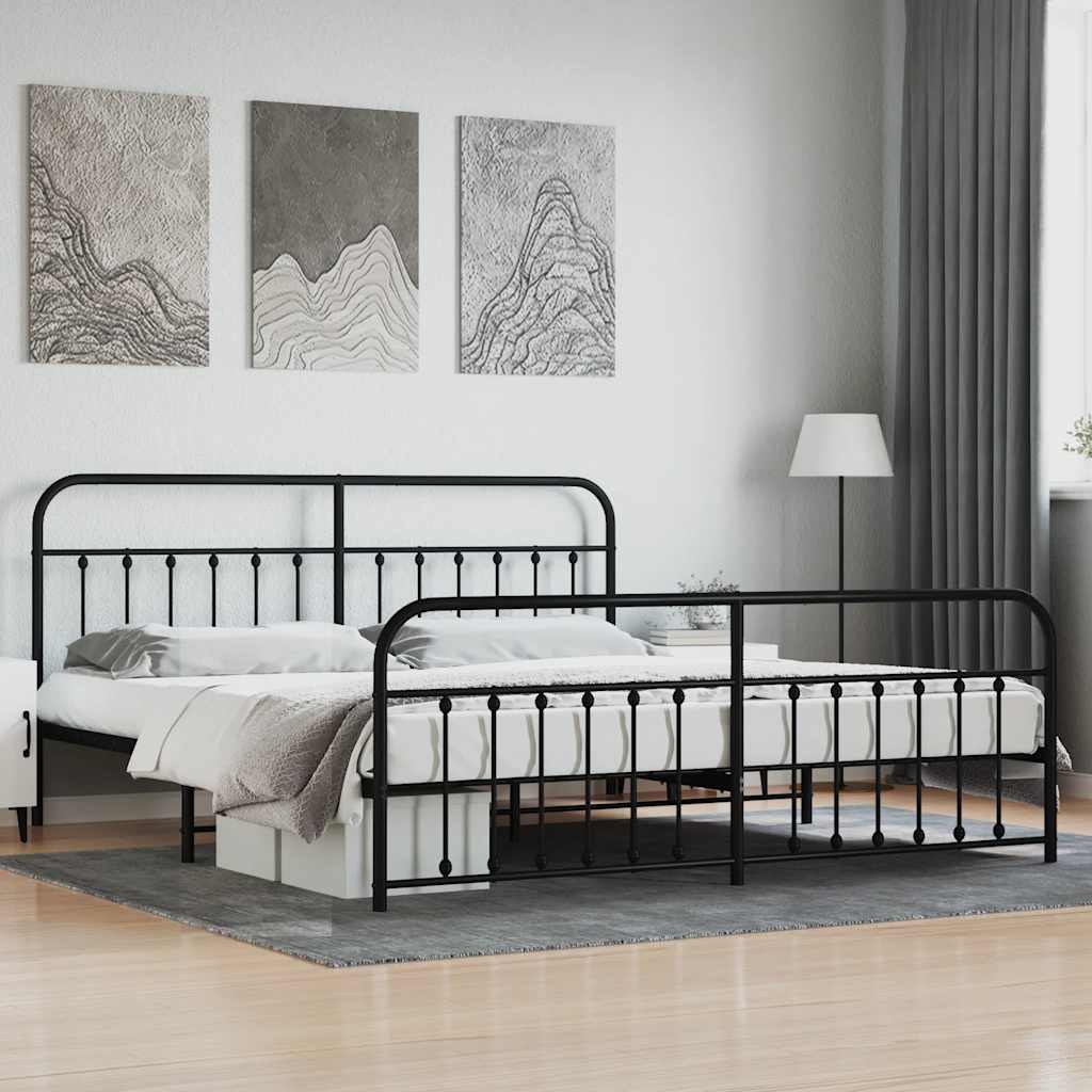 Cadre de lit métal sans matelas avec pied de lit noir 200x200cm - XIOS