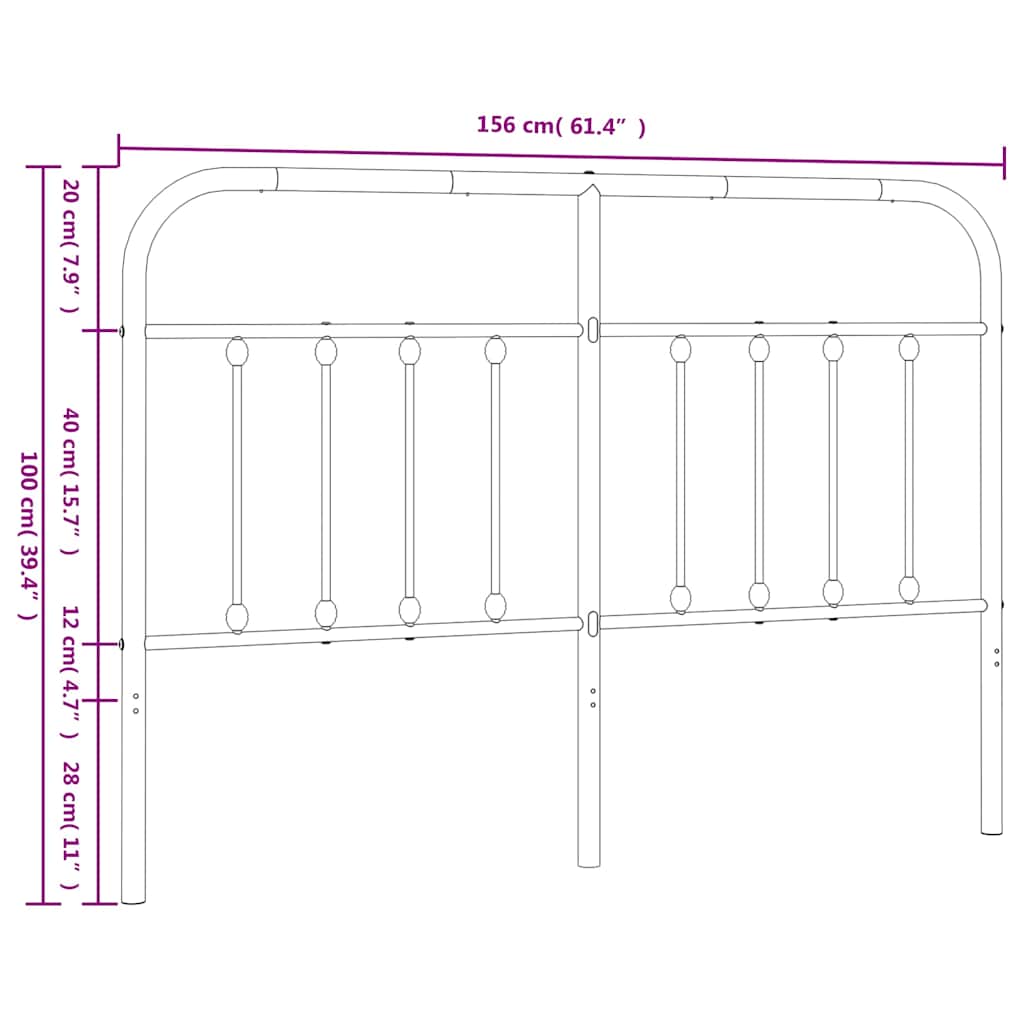 Tête de lit de remplacement métal noir 150 cm - XIOS