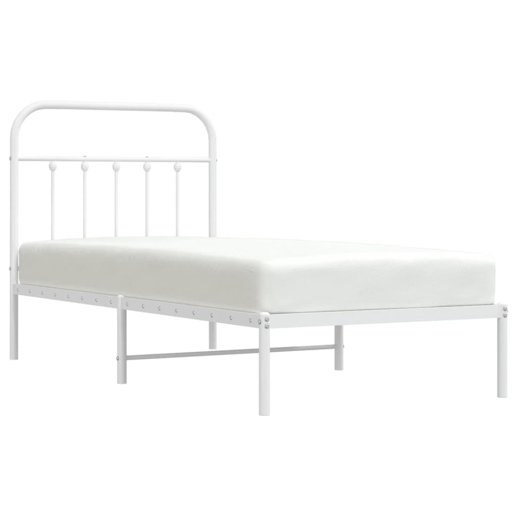 Cadre de lit métal sans matelas avec tête de lit blanc 90x190cm - XIOS