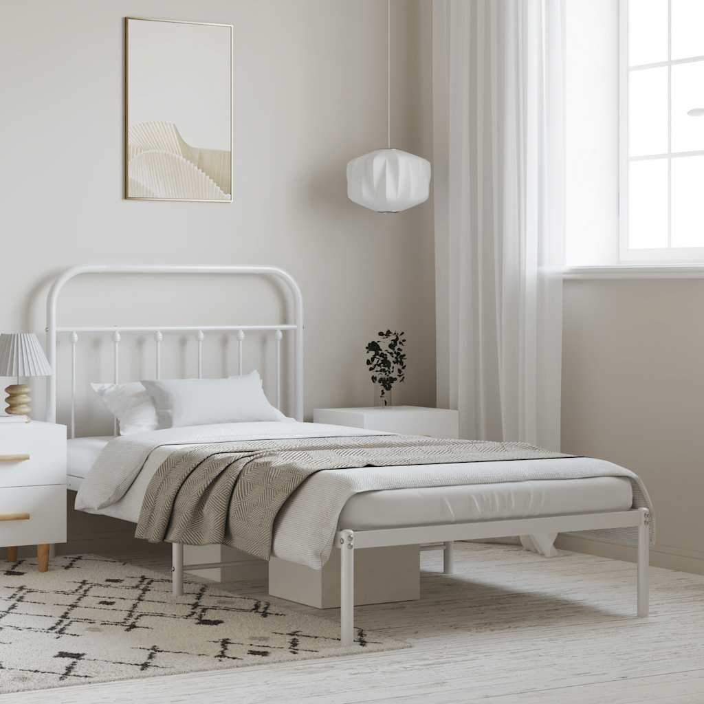 Cadre de lit métal sans matelas et tête de lit blanc 100x190 cm - XIOS