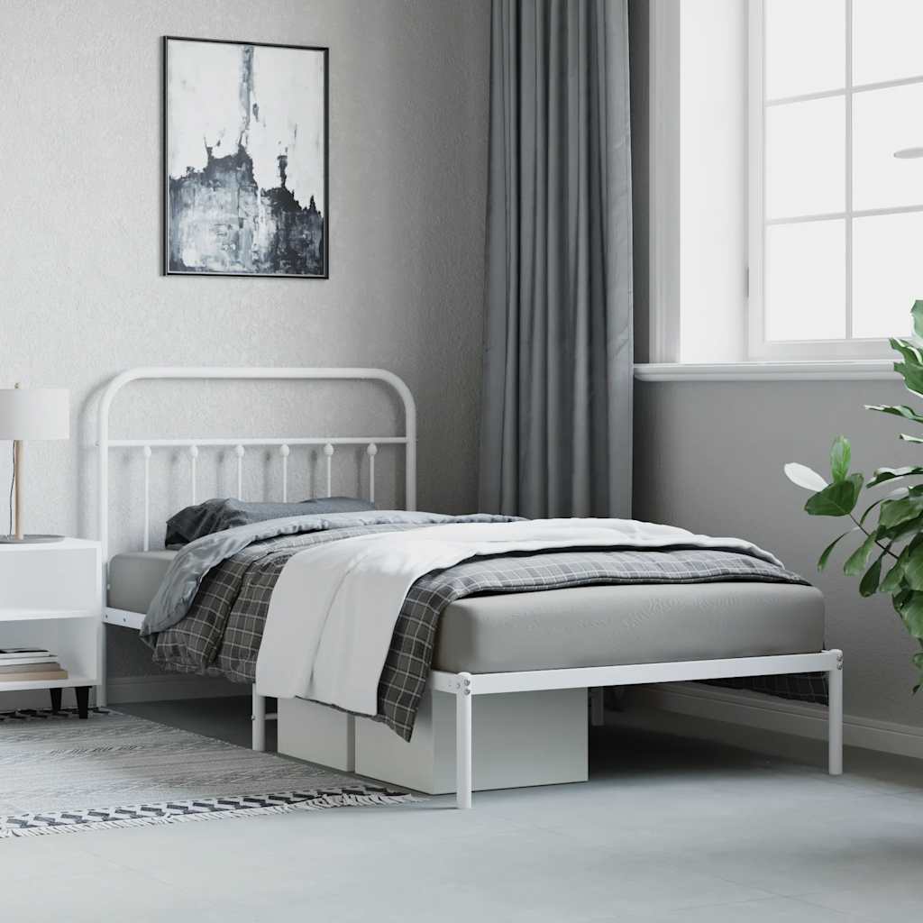 Cadre de lit métal sans matelas et tête de lit blanc 100x200 cm - XIOS