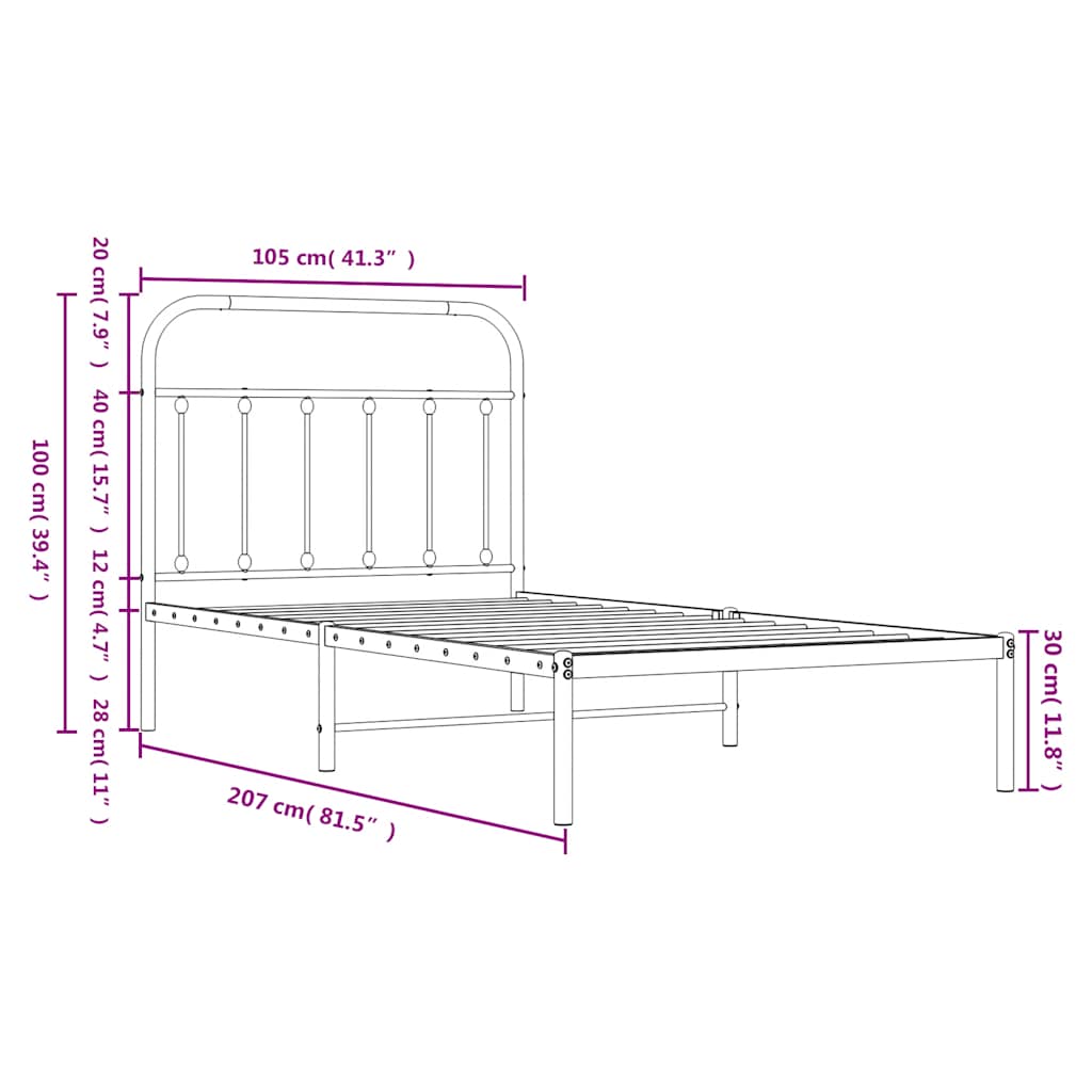 Cadre de lit métal sans matelas et tête de lit blanc 100x200 cm - XIOS