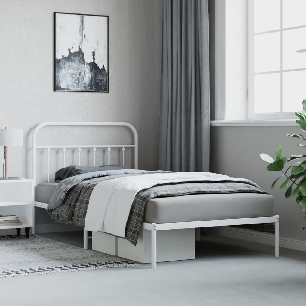 Cadre de lit métal sans matelas et tête de lit blanc 107x203 cm - XIOS