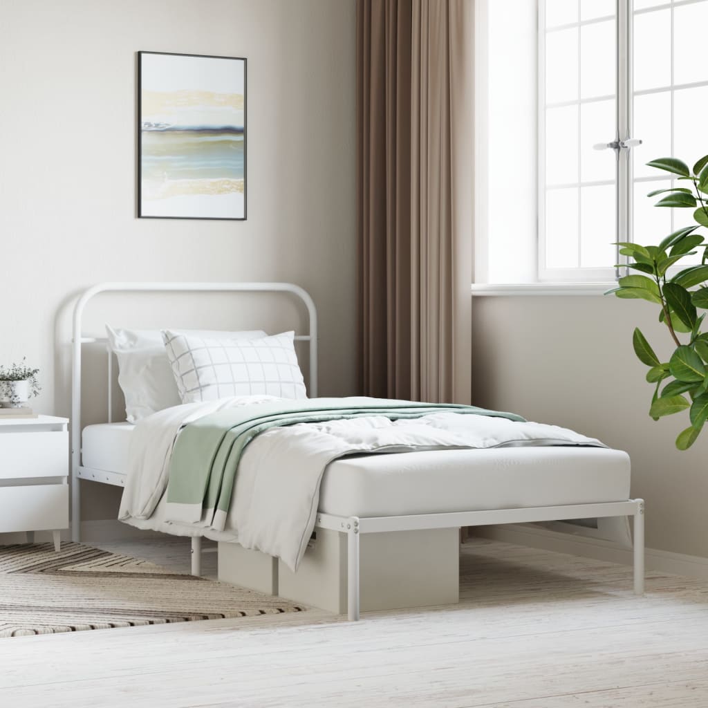 Cadre de lit métal sans matelas et tête de lit blanc 107x203 cm - XIOS