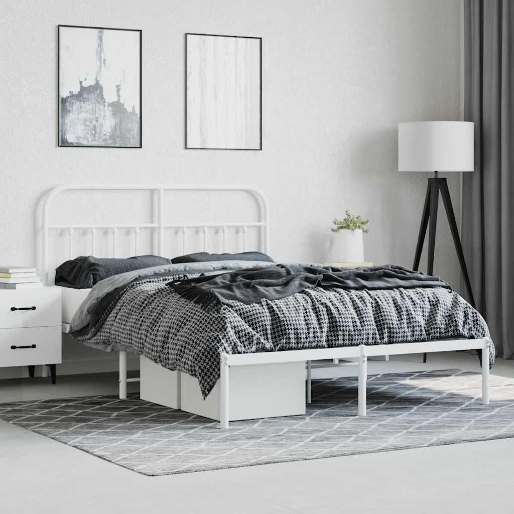 Cadre de lit métal sans matelas et tête de lit blanc 135x190 cm - XIOS