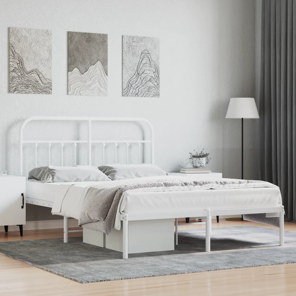 Cadre de lit métal sans matelas et tête de lit blanc 140x190 cm - XIOS