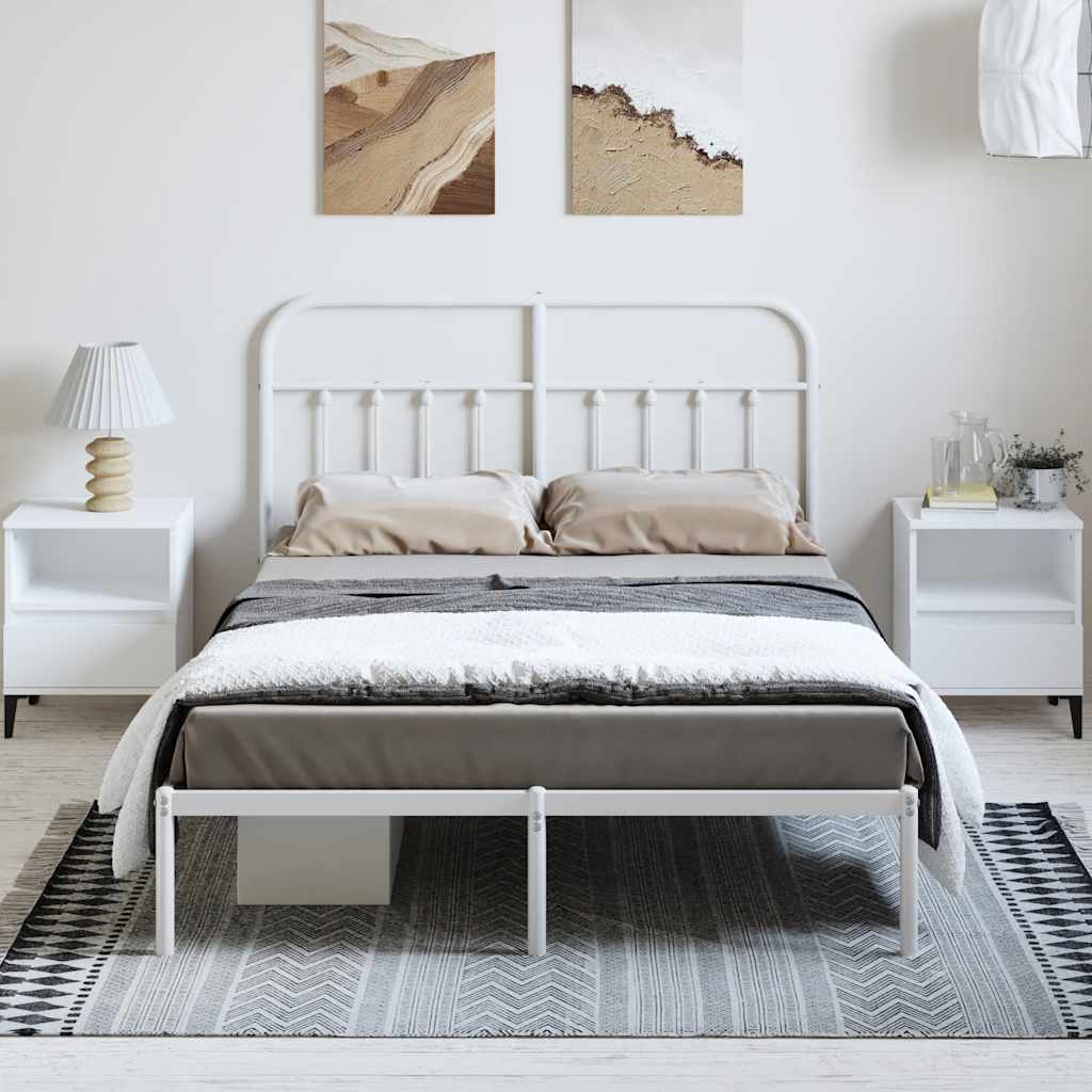 Cadre de lit métal sans matelas et tête de lit blanc 150x200 cm - XIOS