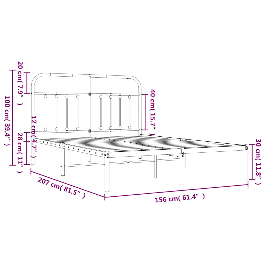 Cadre de lit métal sans matelas et tête de lit blanc 150x200 cm - XIOS