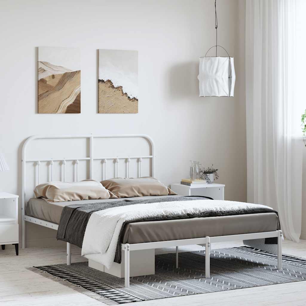 Cadre de lit métal sans matelas et tête de lit blanc 150x200 cm - XIOS