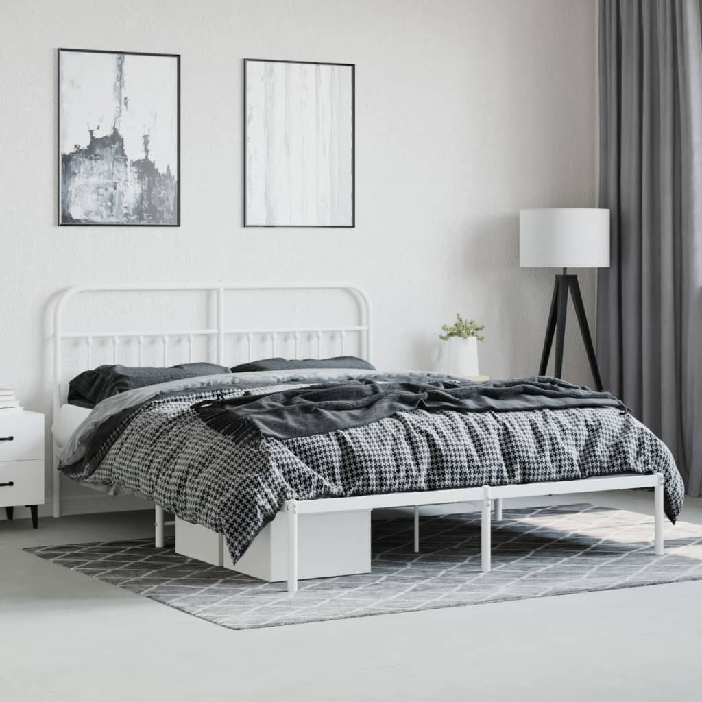 Cadre de lit métal sans matelas et tête de lit blanc 180x200 cm - XIOS