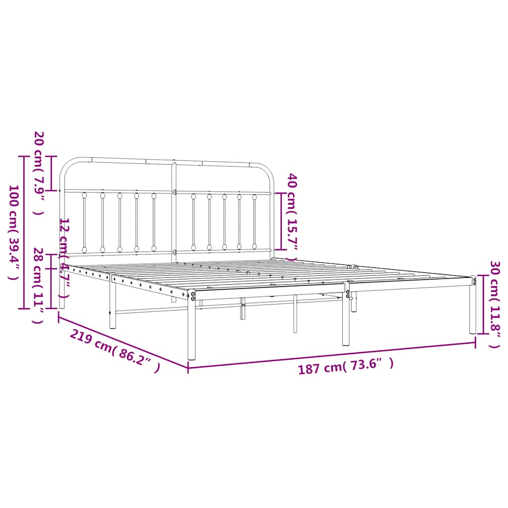 Cadre de lit métal sans matelas et tête de lit blanc 183x213 cm - XIOS