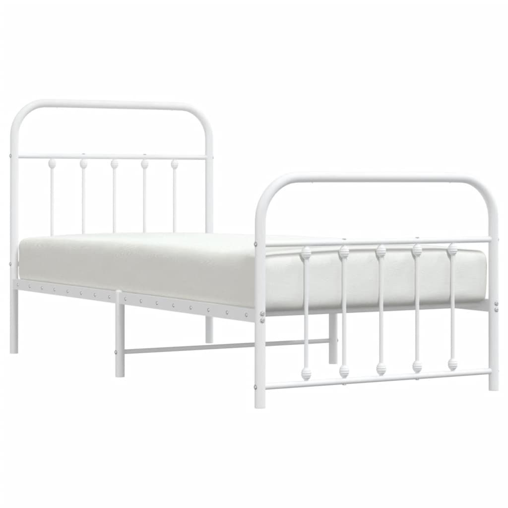 Cadre de lit métal sans matelas avec pied de lit blanc 90x190cm - XIOS