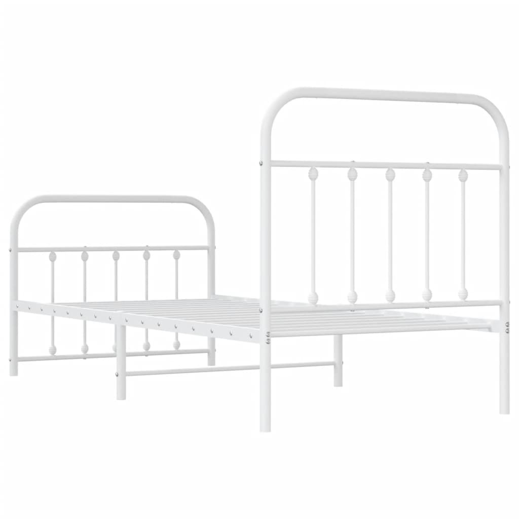 Cadre de lit métal sans matelas avec pied de lit blanc 90x190cm - XIOS