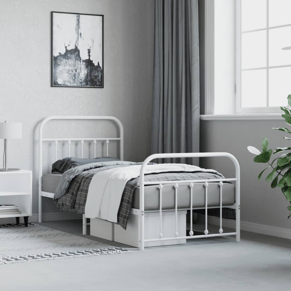 Cadre de lit métal sans matelas avec pied de lit blanc 90x200cm - XIOS