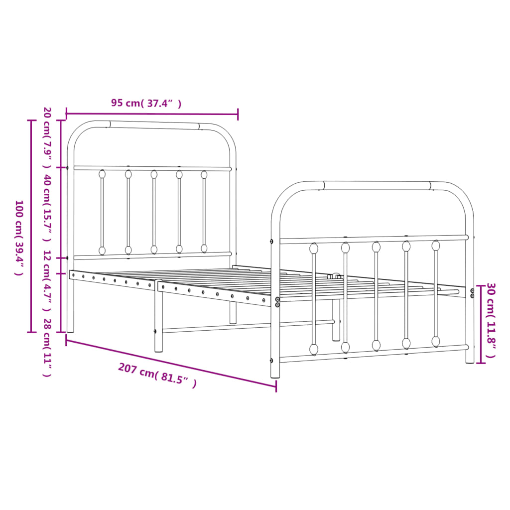Cadre de lit métal sans matelas avec pied de lit blanc 90x200cm - XIOS