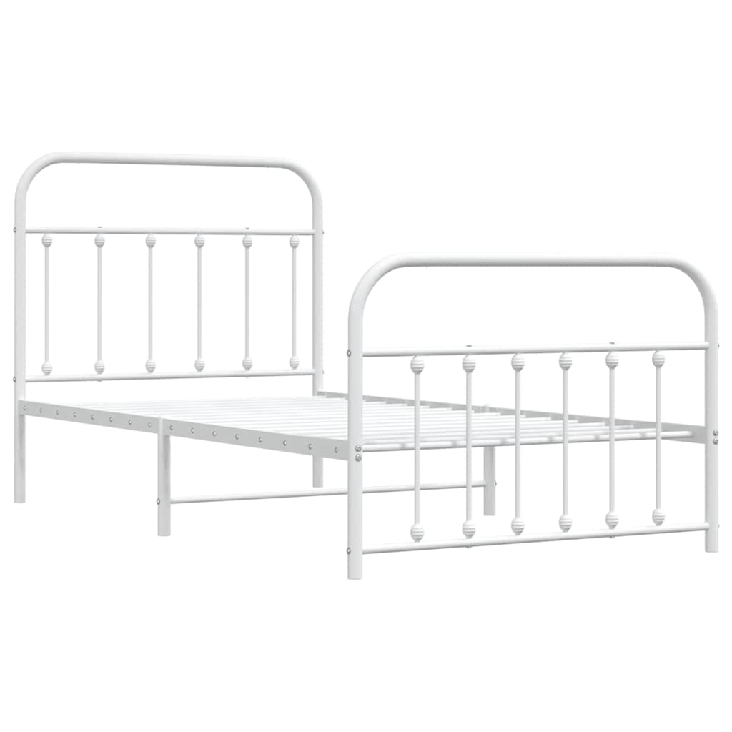 Cadre de lit métal sans matelas et pied de lit blanc 100x190 cm - XIOS