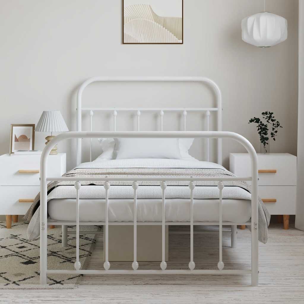 Cadre de lit métal sans matelas et pied de lit blanc 100x190 cm - XIOS