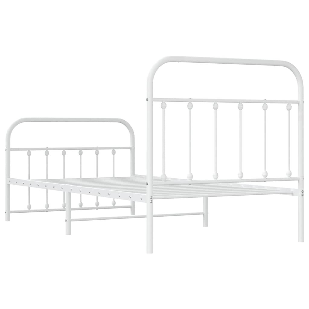 Cadre de lit métal sans matelas et pied de lit blanc 100x190 cm - XIOS