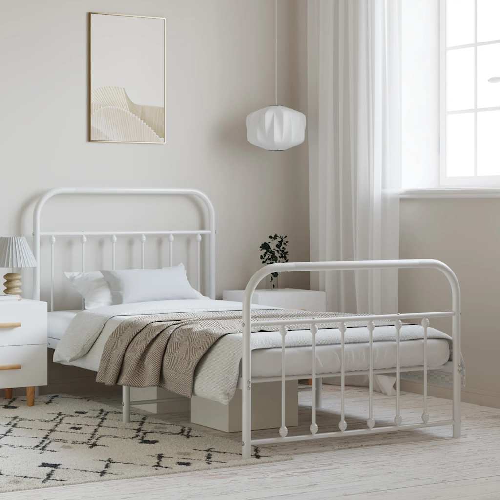Cadre de lit métal sans matelas et pied de lit blanc 100x200 cm - XIOS
