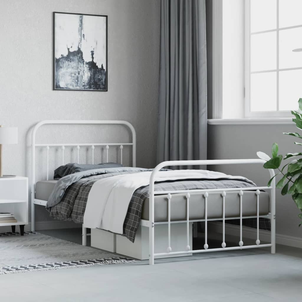 Cadre de lit métal sans matelas et pied de lit blanc 107x203 cm - XIOS