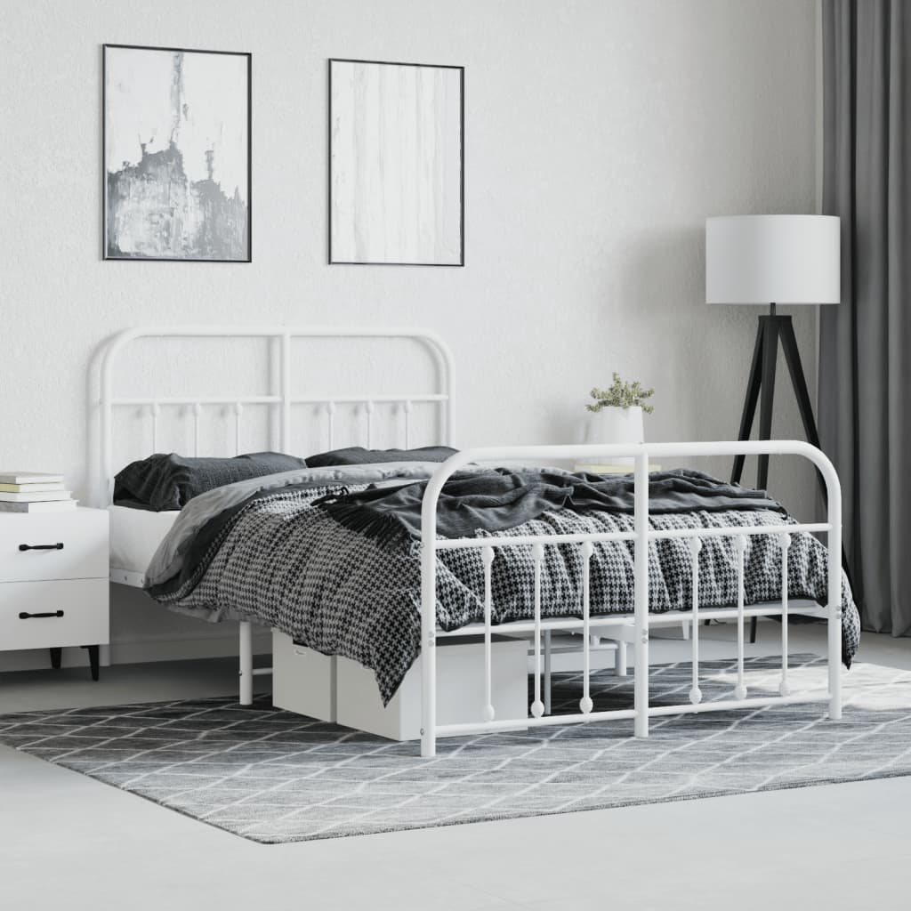 Cadre de lit métal sans matelas et pied de lit blanc 120x190 cm - XIOS