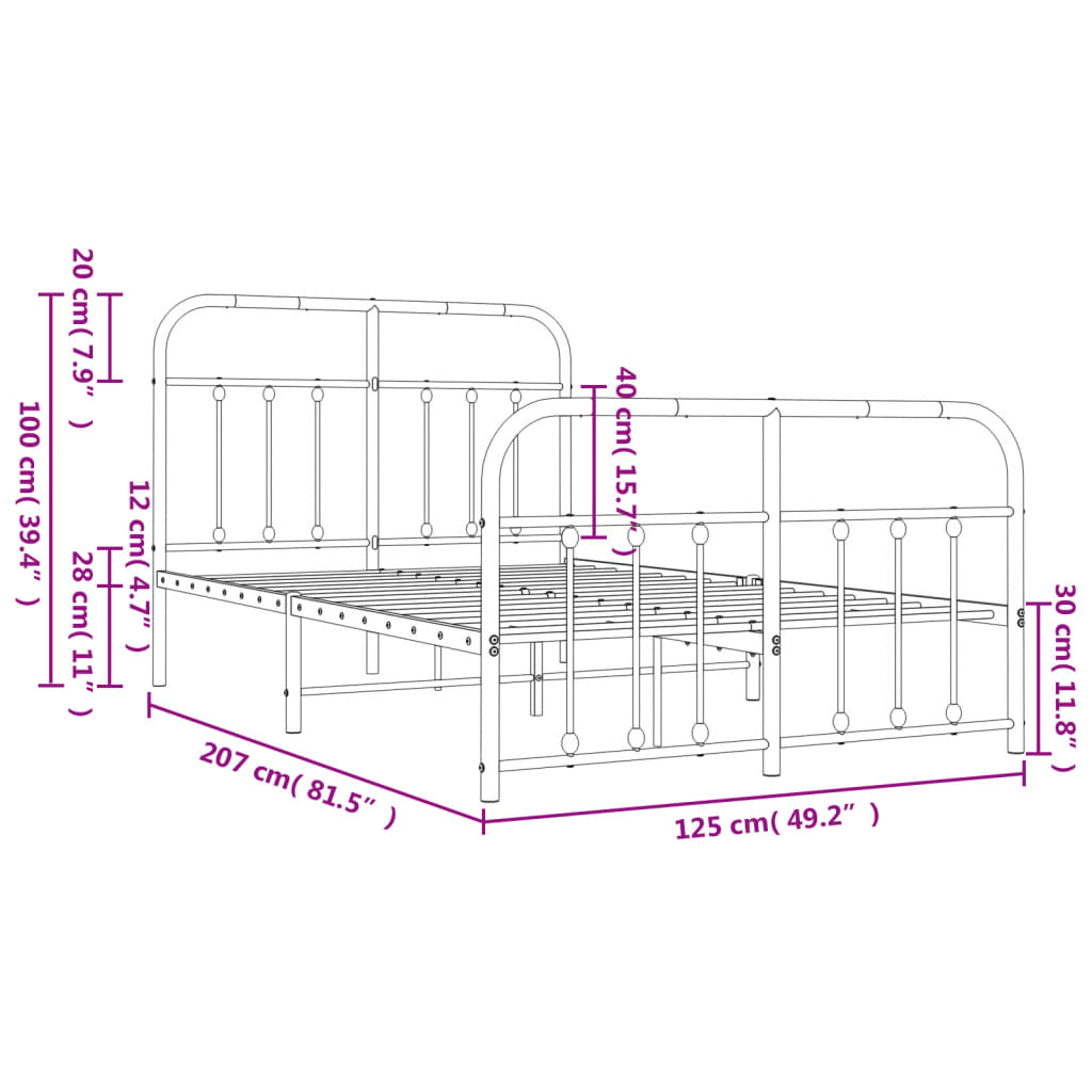 Cadre de lit métal sans matelas et pied de lit blanc 120x200 cm - XIOS