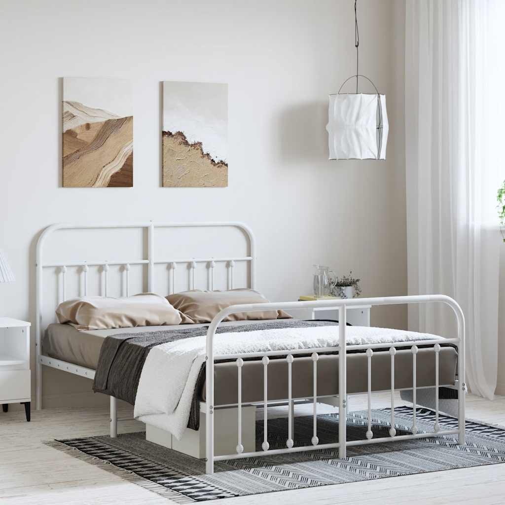 Cadre de lit métal sans matelas et pied de lit blanc 135x190 cm - XIOS