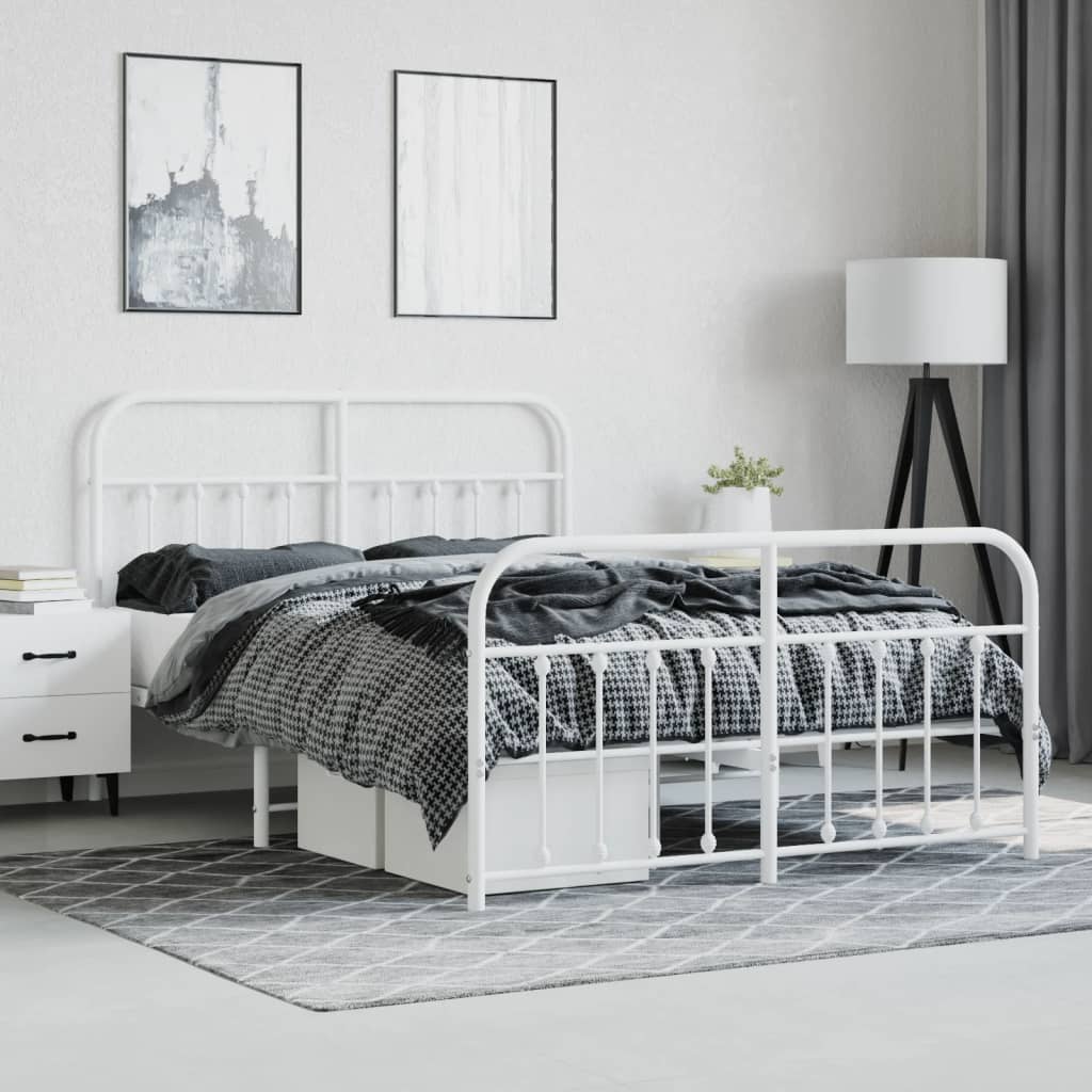 Cadre de lit métal sans matelas et pied de lit blanc 140x190 cm - XIOS