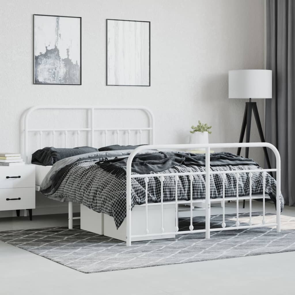 Cadre de lit métal sans matelas et pied de lit blanc 140x200 cm - XIOS