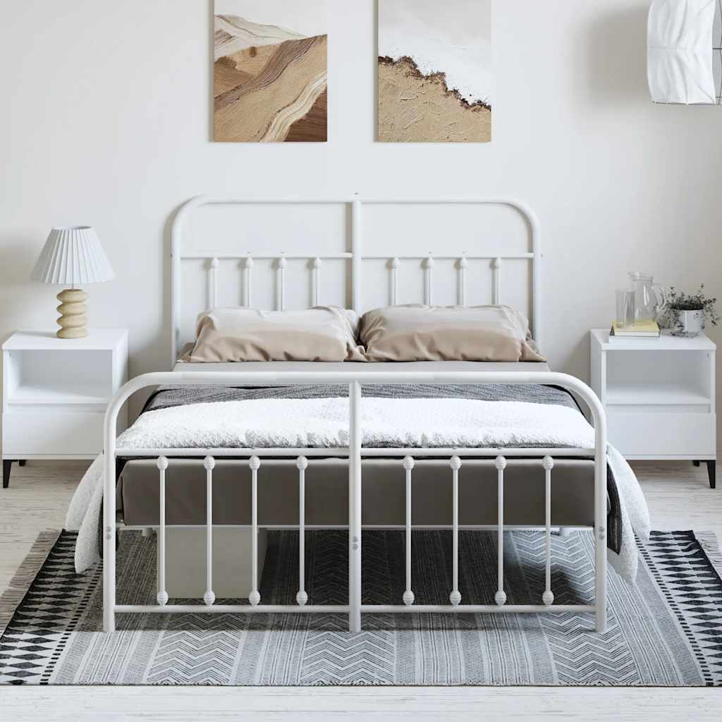 Cadre de lit métal sans matelas et pied de lit blanc 150x200 cm - XIOS