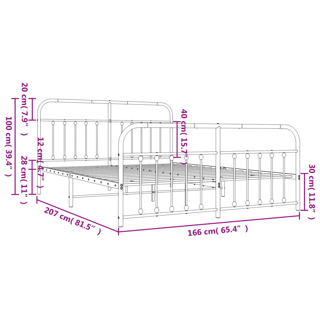 Cadre de lit métal sans matelas et pied de lit blanc 160x200 cm - XIOS