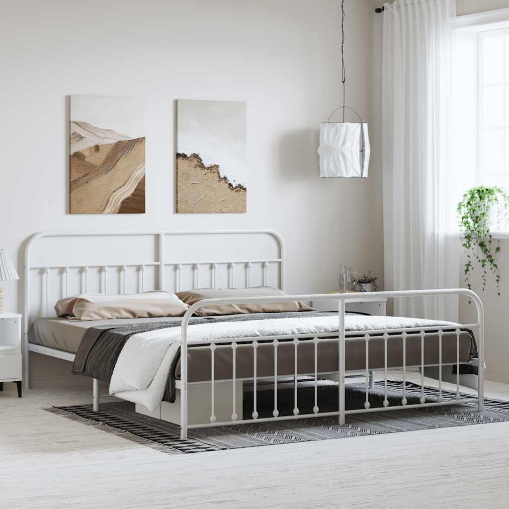 Cadre de lit métal sans matelas et pied de lit blanc 183x213 cm - XIOS