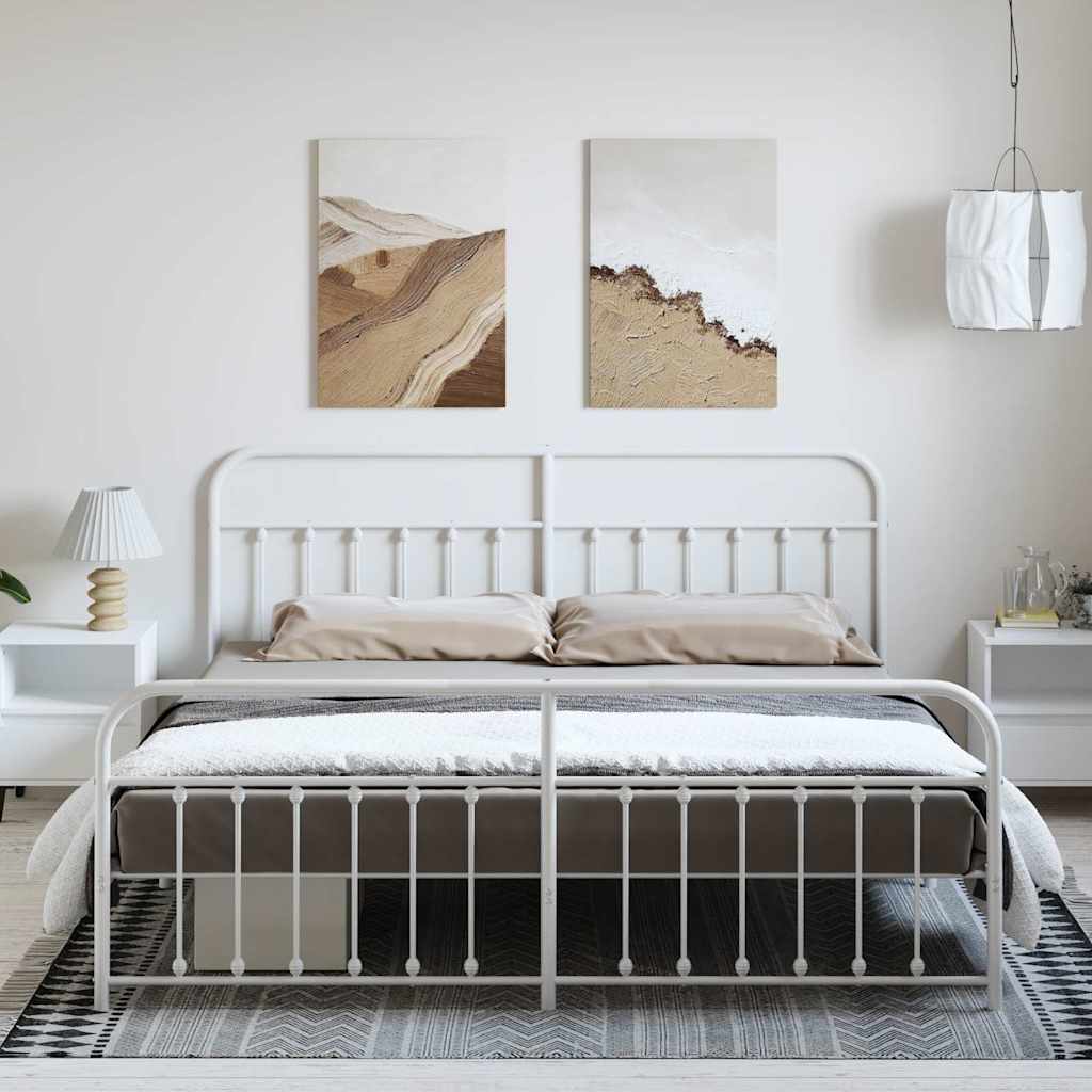 Cadre de lit métal sans matelas et pied de lit blanc 193x203 cm - XIOS