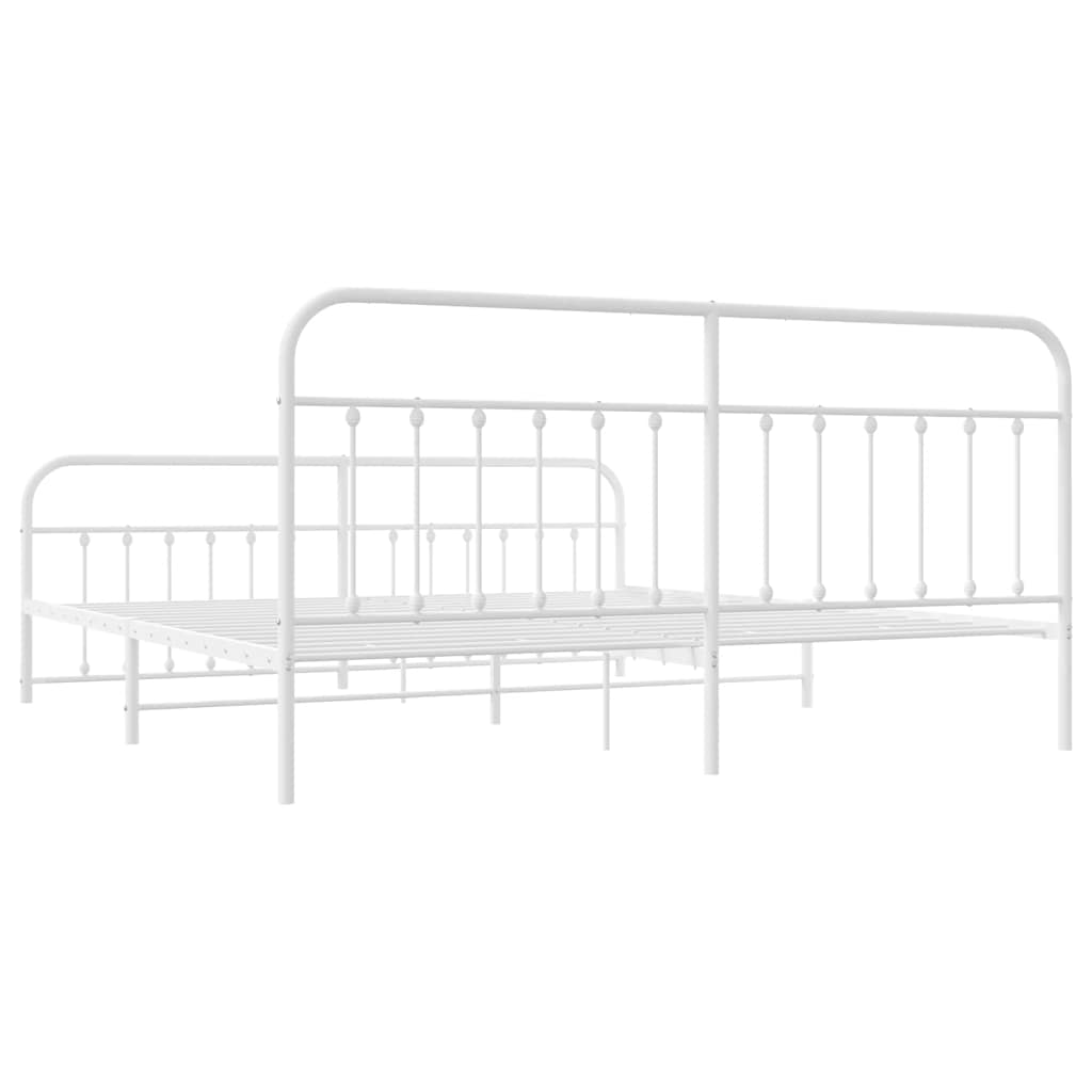 Cadre de lit métal sans matelas et pied de lit blanc 193x203 cm - XIOS