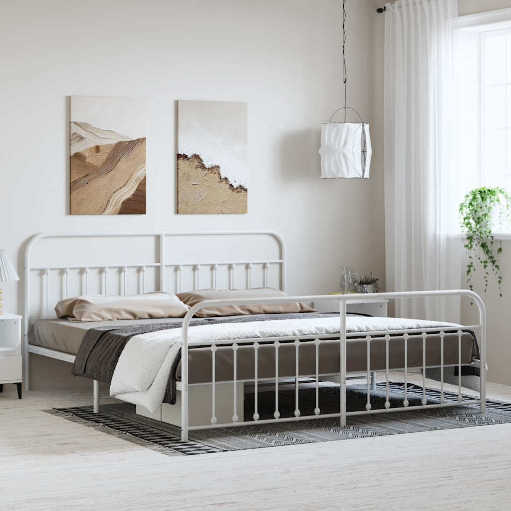 Cadre de lit métal sans matelas et pied de lit blanc 193x203 cm - XIOS