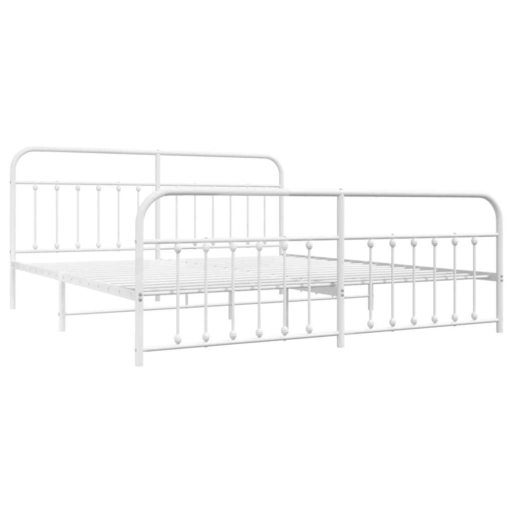 Cadre de lit métal sans matelas et pied de lit blanc 200x200 cm - XIOS