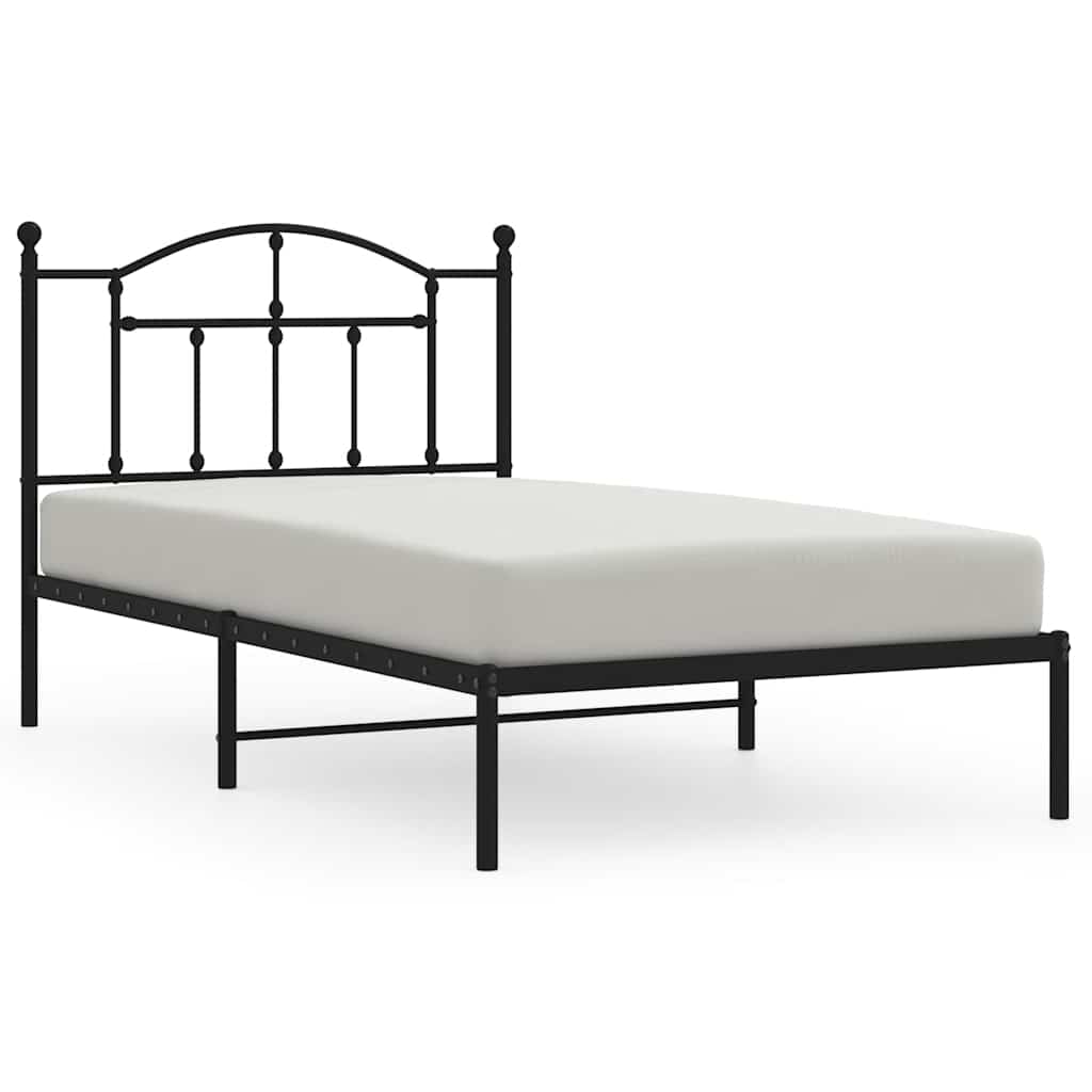 Cadre de lit métal sans matelas avec tête de lit noir 100x190cm