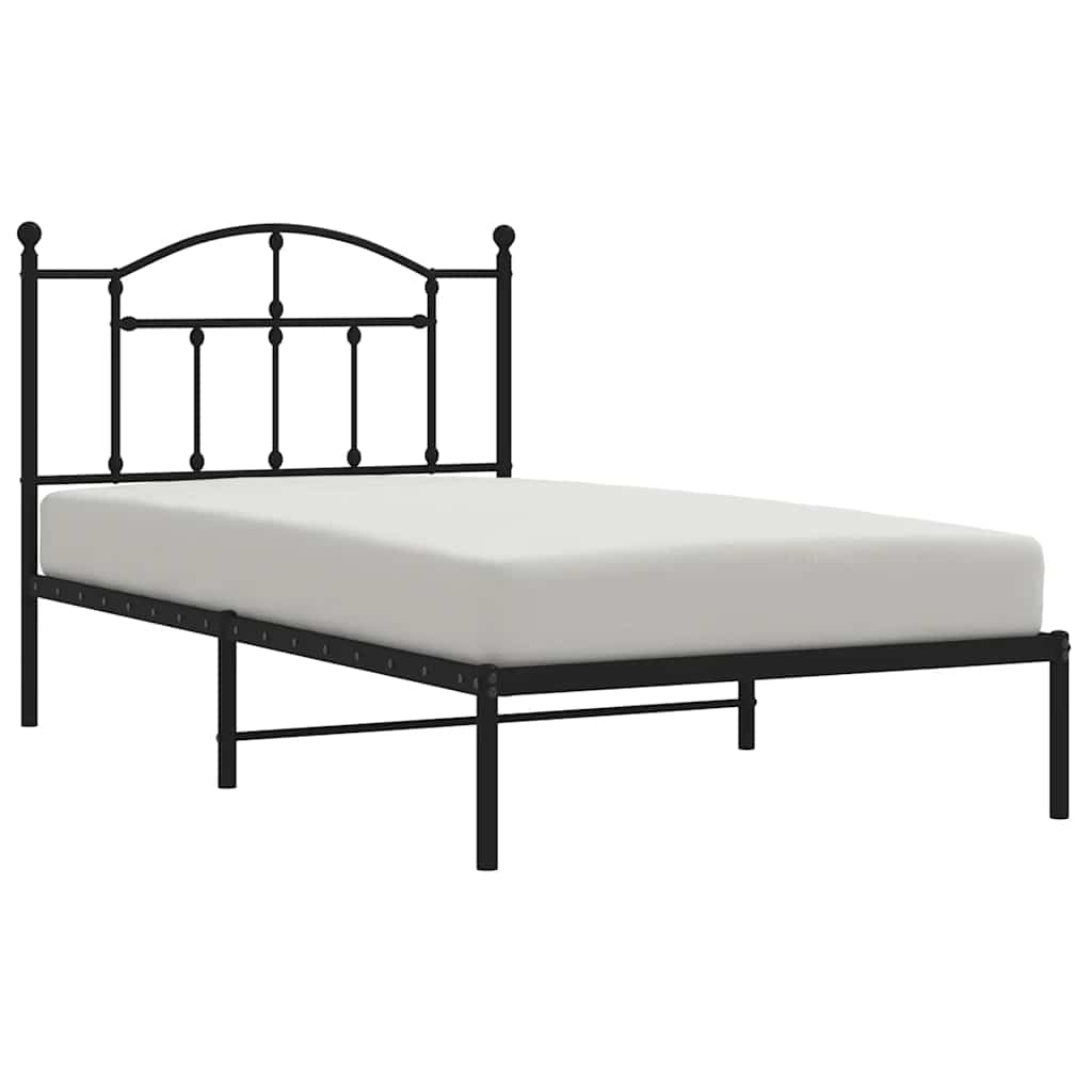 Cadre de lit métal sans matelas avec tête de lit noir 100x190cm